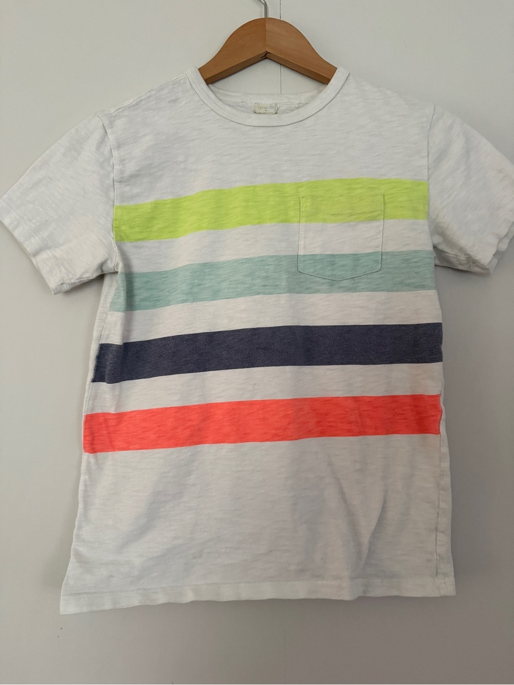 Crewcuts White/Oatmeal Tee with Neon Green, Mint, Navy & Coral Stripes